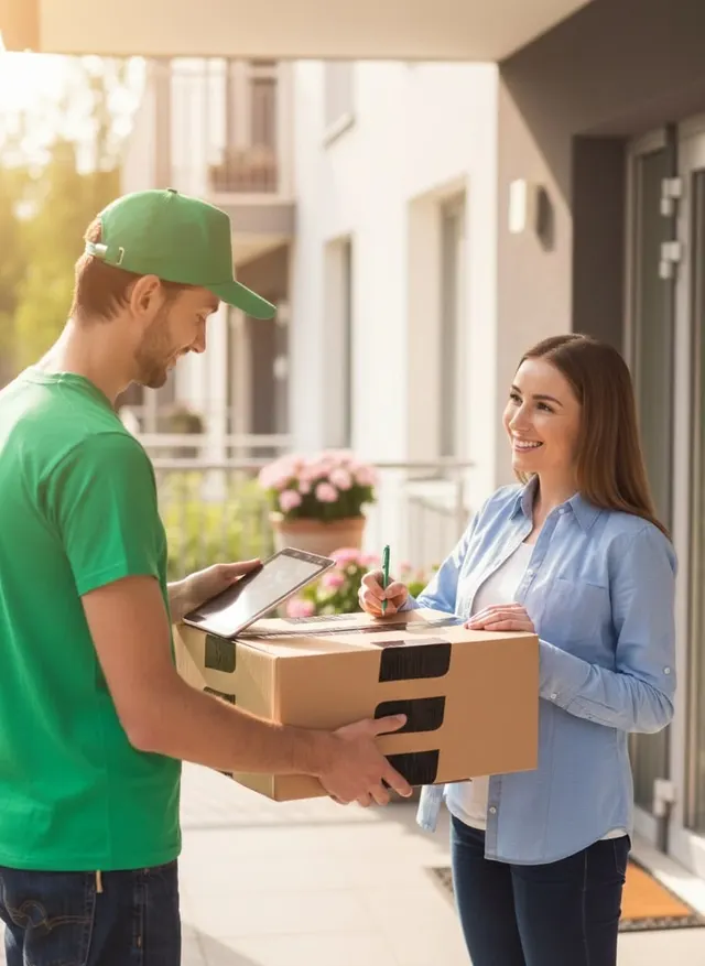 Repartidor entregando un pedido en la puerta de un cliente